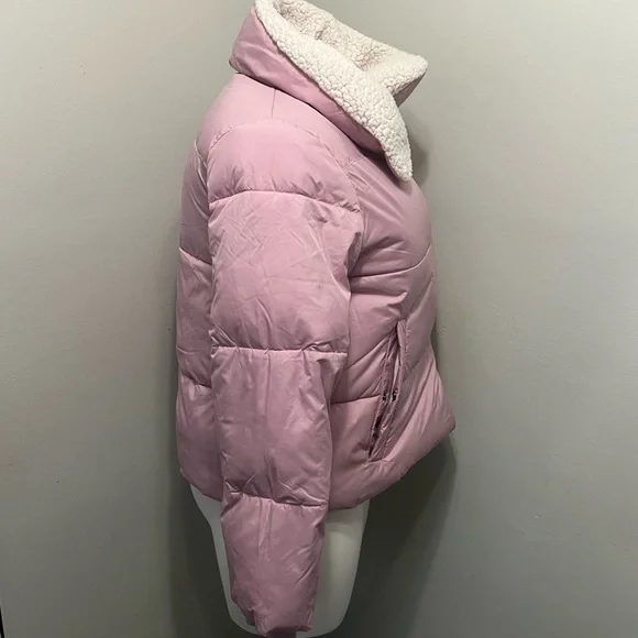 UGG Light Pink Puffer Jacket with Cream Faux Fur - Picture 3 of 8